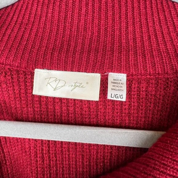 NWT RD Style Red Ribbed Knit Pullover Sweater Half-Zip Mock Neck Size L - Picture 3 of 6
